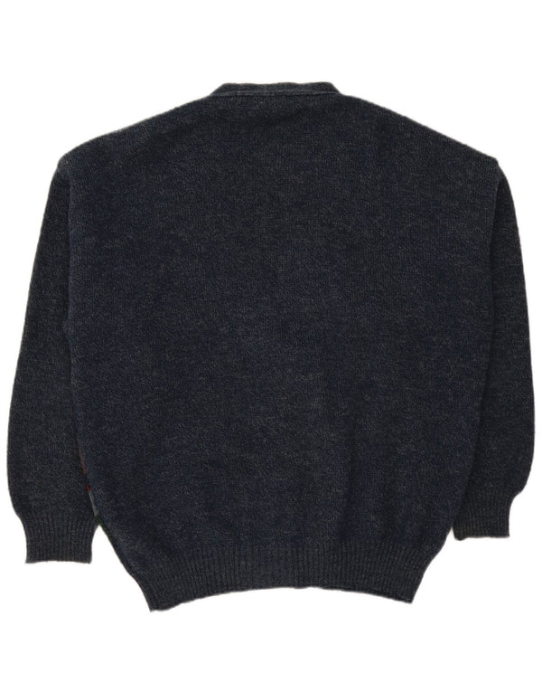 Vintage Herre Loose Fit Cardigan Sweater Large Navy Blue Fair Isle Akryl