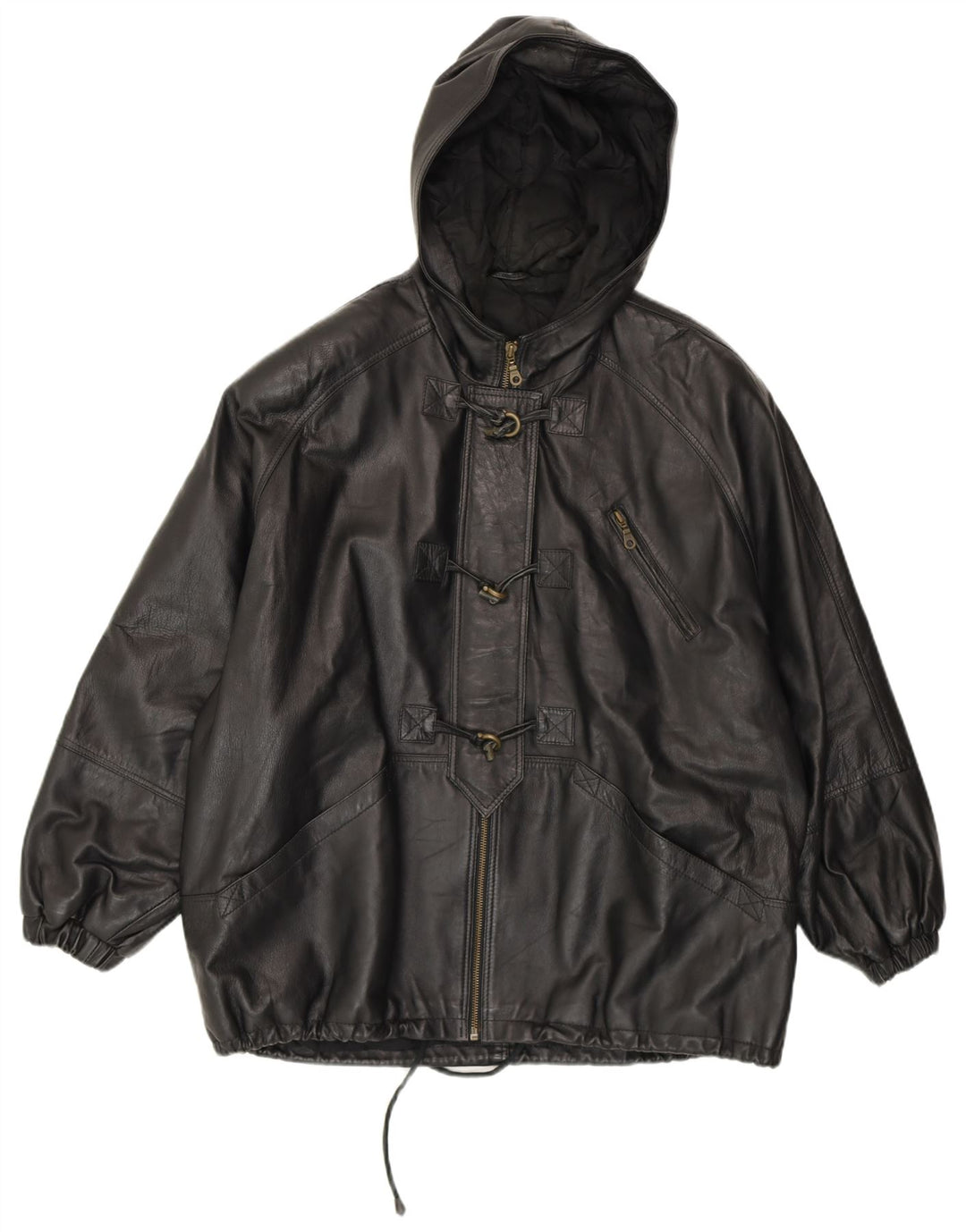 CONBIPEL Dame Oversized Duffle Jacket IT 42 Medium Sort Læder