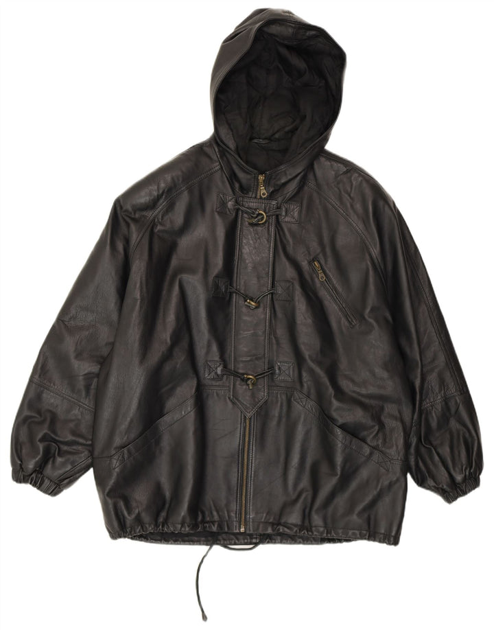 CONBIPEL Dame Oversized Duffle Jacket IT 42 Medium Sort Læder