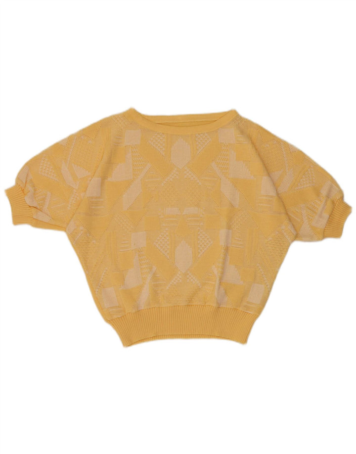 Vintage Dame Boat Neck Jumper Sweater EU 40 Medium Gul Geometrisk