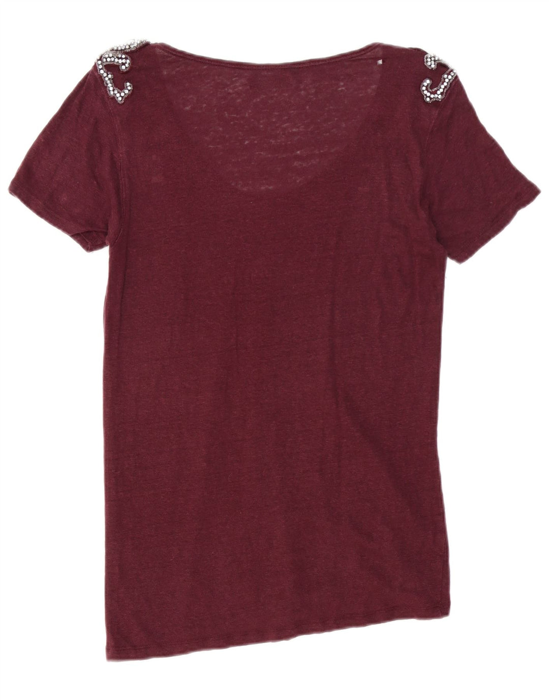 Zara Dame T-Shirt Top UK 14 Medium Burgundy