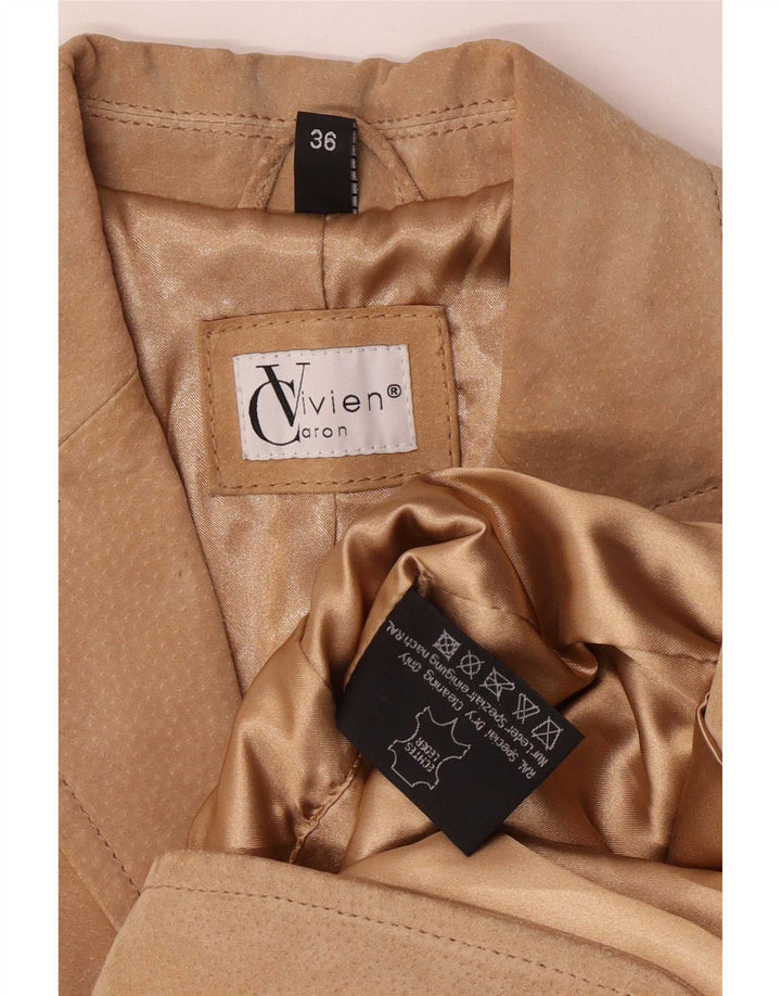 Vivien Caron Dame 2-knaps ruskindsblazerjakke EU 36 lille beige læder