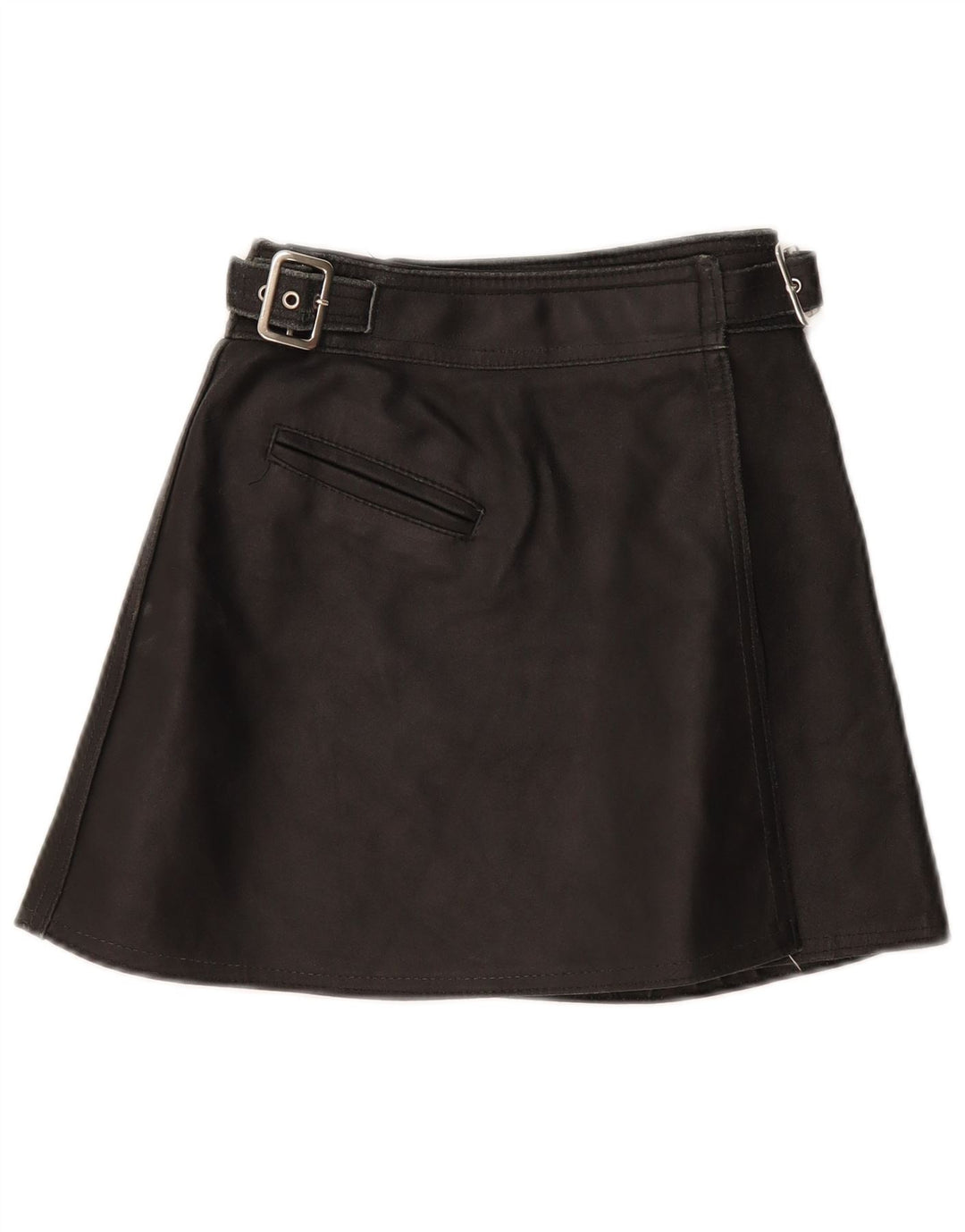 VINTAGE Wrap-lædernederdel til kvinder W22 2XS Sort