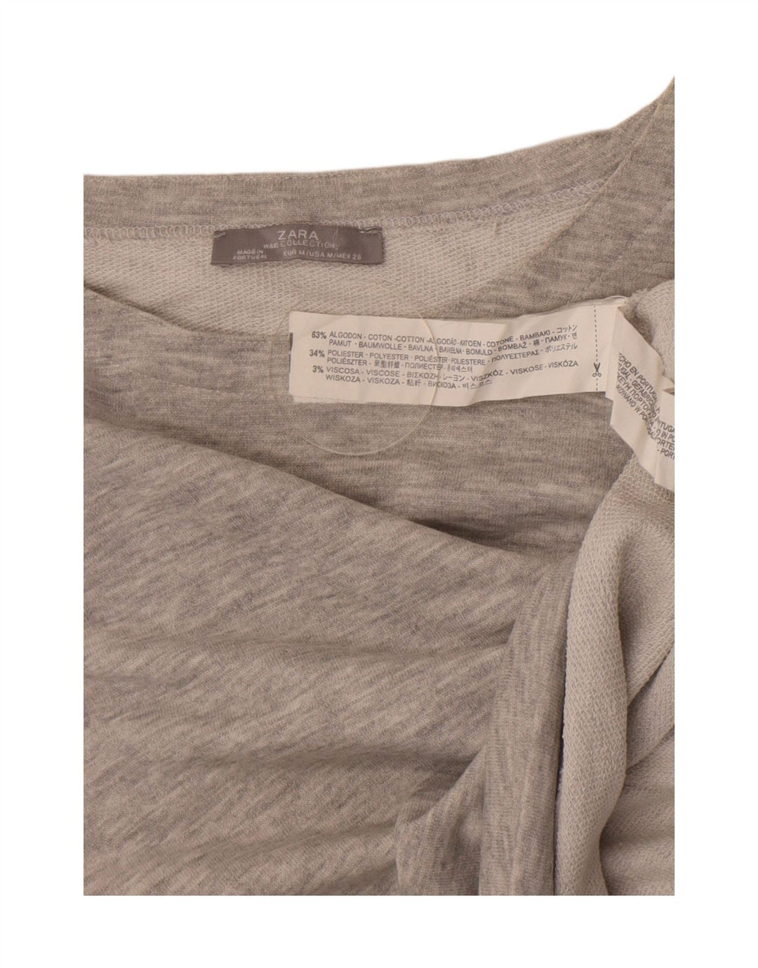 Zara Womens Crop Sweatshirt Jumper UK 12 Medium Grey Flecked Bomuld