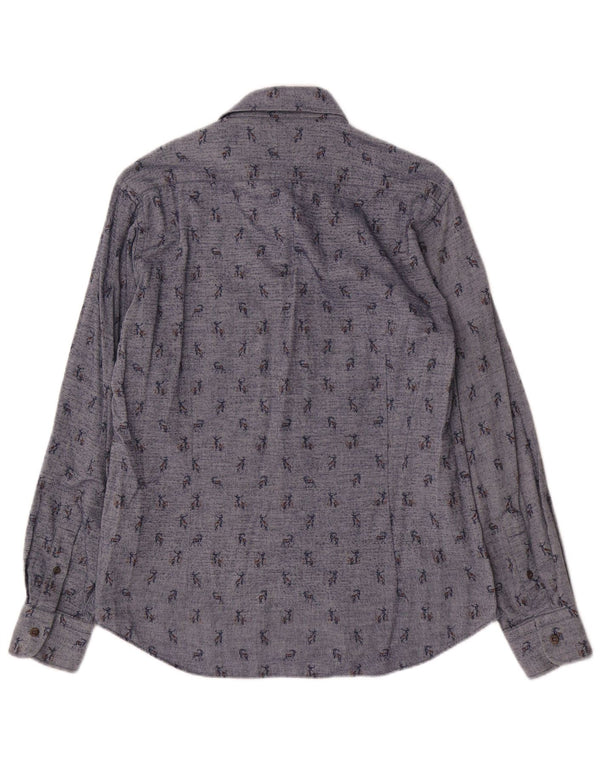 Paul & Shark Herre abstrakt mønster skjorte størrelse 39 Medium Blue Cotton