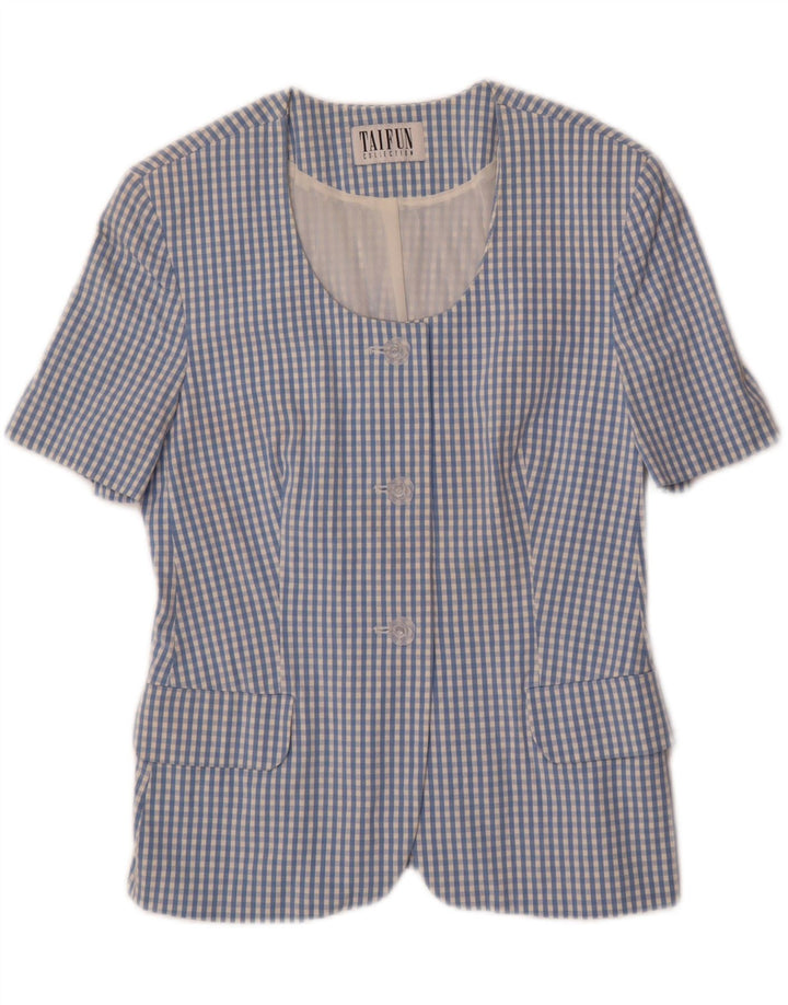 TAIFUN Womens Short Sleeve Blazer Jacket EU 38 Medium Blue Gingham Vintage Taifun and Second-Hand Taifun from Messina Hembry 