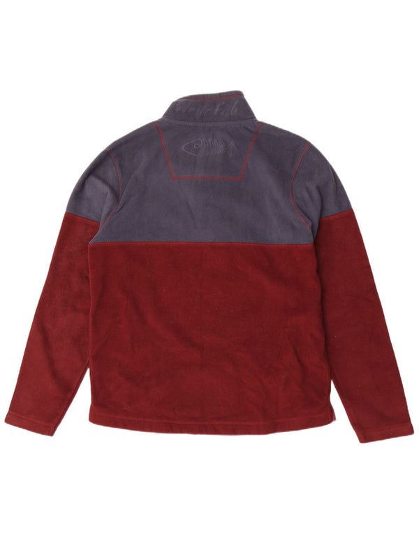 WEIRD FISH Mens Button Neck Fleece Jumper Large Maroon Colourblock