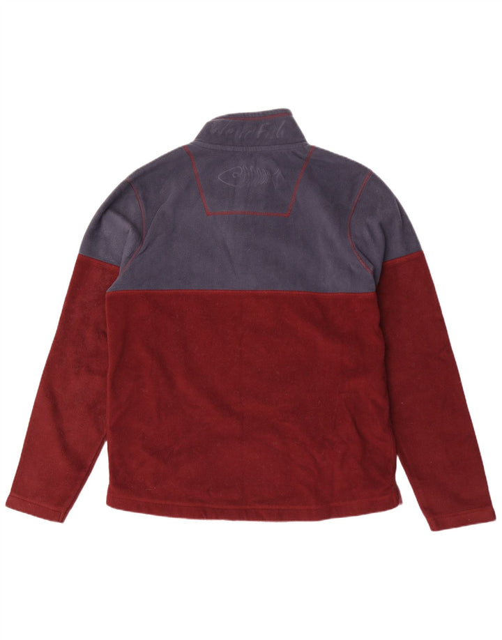 WEIRD FISH Herre Button Neck Fleece Jumper Large Maroon Colourblock