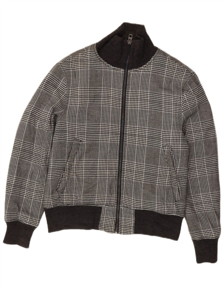 Zara Bomber Jacket UK 40 Large Grey Houndstooth Polyester