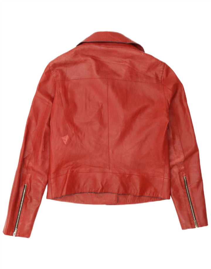 Massimo Dutti Herre Læder Biker Jacket UK 36 Lille Rødt Læder