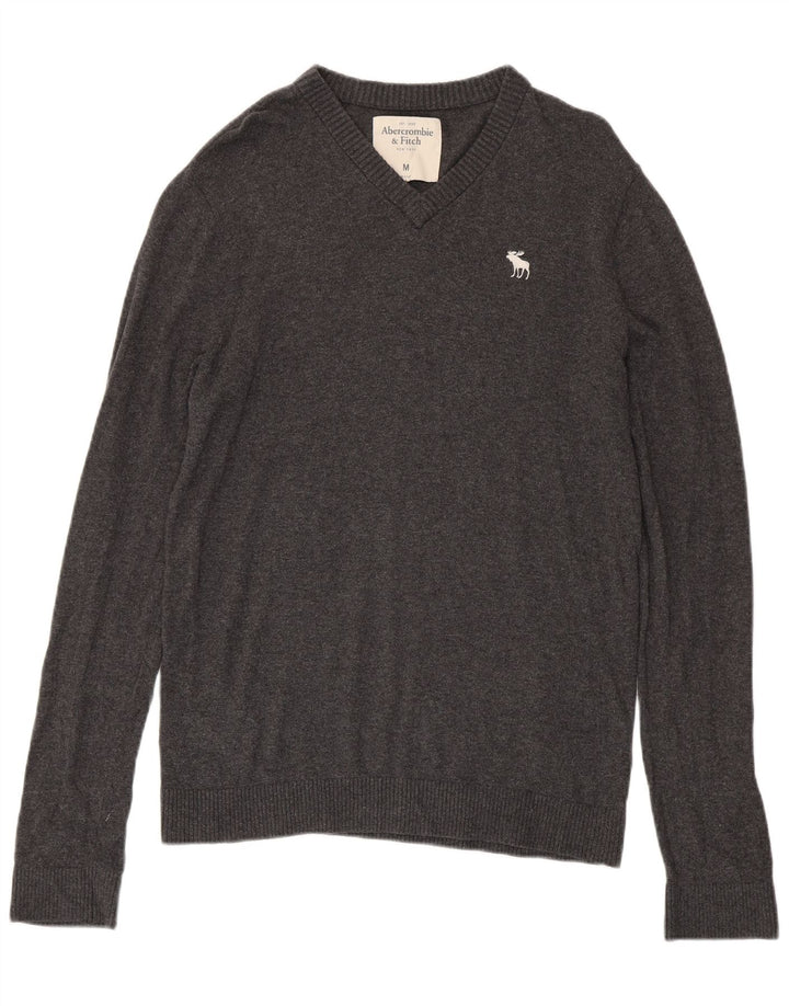 Abercrombie & Fitch Herre V-hals sweater mellemgrå bomuld