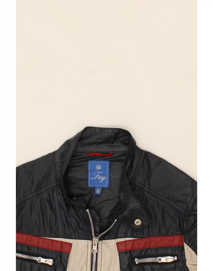 FAY Boys Bomber Jacket 9-10 Years Navy Blue Colourblock Cotton Vintage Fay and Second-Hand Fay from Messina Hembry 