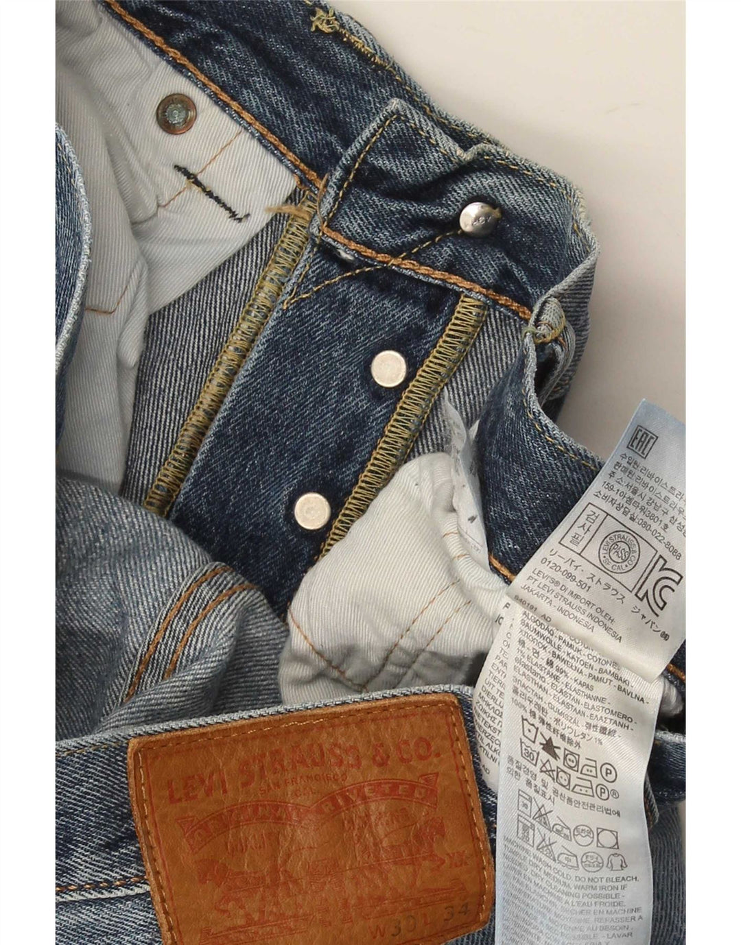 Levi's Herre 501 Distressed Straight Jeans W30 L34 Blå Bomuld