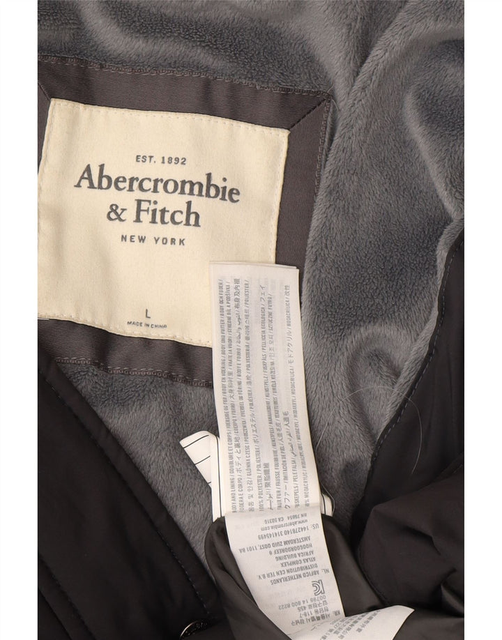 ABERCROMBIE & FITCH Womens Hooded Padded Coat UK 16 Large Grey Polyester Vintage Abercrombie & Fitch and Second-Hand Abercrombie & Fitch from Messina Hembry 