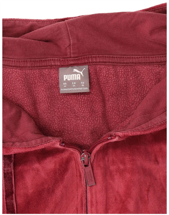 PUMA Womens Velour Zip Hoodie Sweater UK 14 Medium Maroon