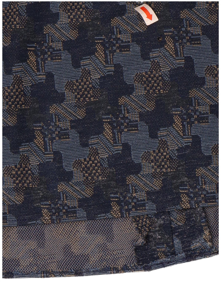 VINTAGE Womens Abstract Pattern A-Line Dress UK 14 Medium Navy Blue