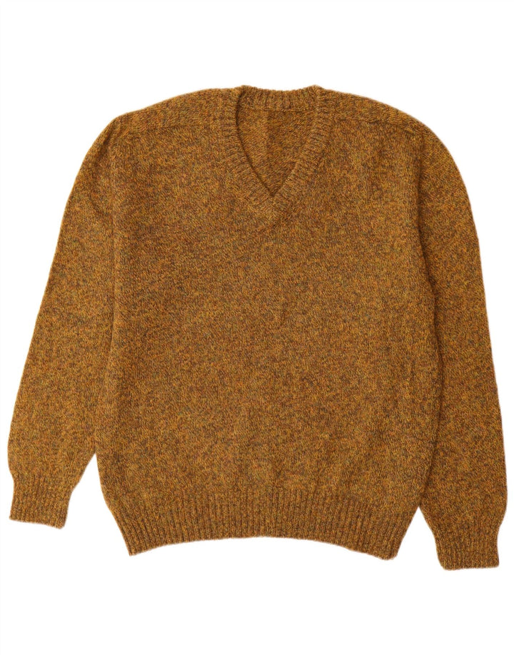 Vintage Herre V-hals sweater Stor Khaki Flecked Wool