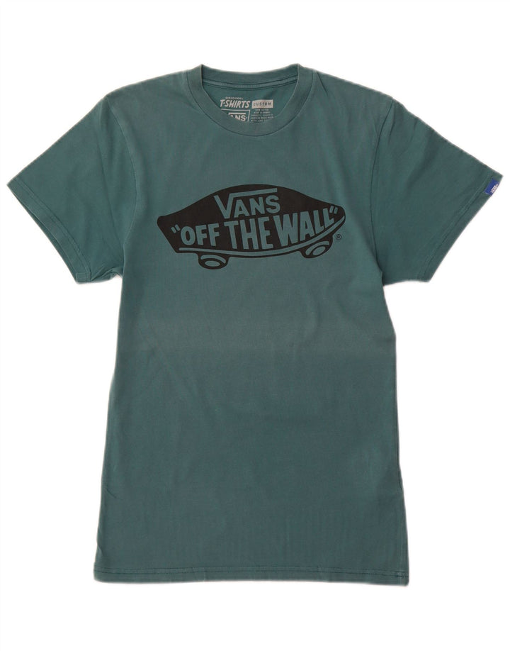VANS Herre Custom Fit grafisk T-shirt Top XS Grøn bomuld