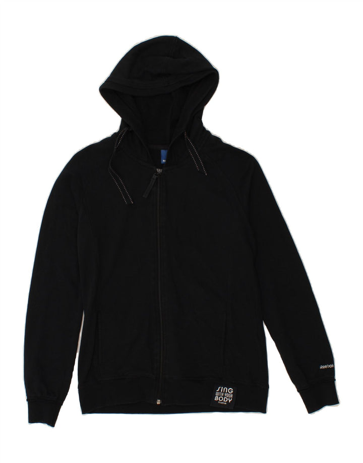 REEBOK Womens Zip Hoodie Sweater UK 12 Medium Black Cotton Vintage Reebok and Second-Hand Reebok from Messina Hembry 