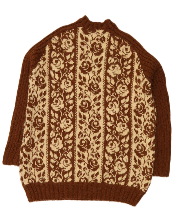 Vintage Dame Crew Neck Jumper Sweater UK 18 XL Brown Floral