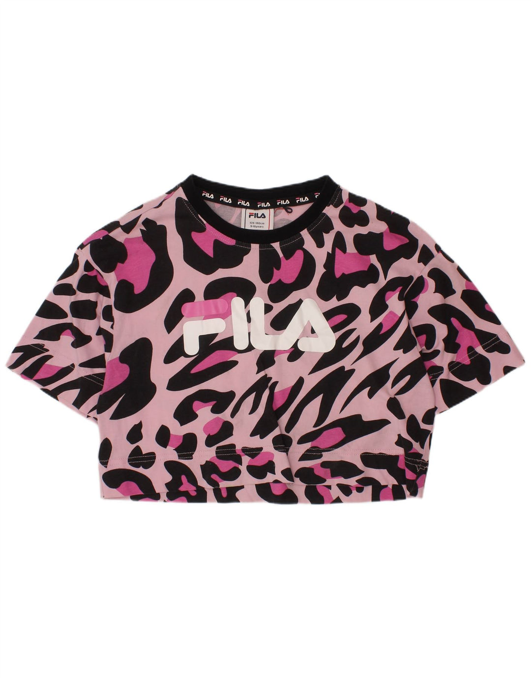 FILA Girls Crop Grafisk T-shirt Top 9-10 år Pink Animal Print Bomuld