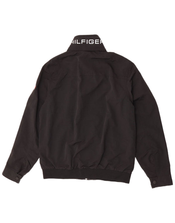 Tommy Hilfiger Mens Hooded Hooded Bomber Jacket UK 38 Medium Black Nylon