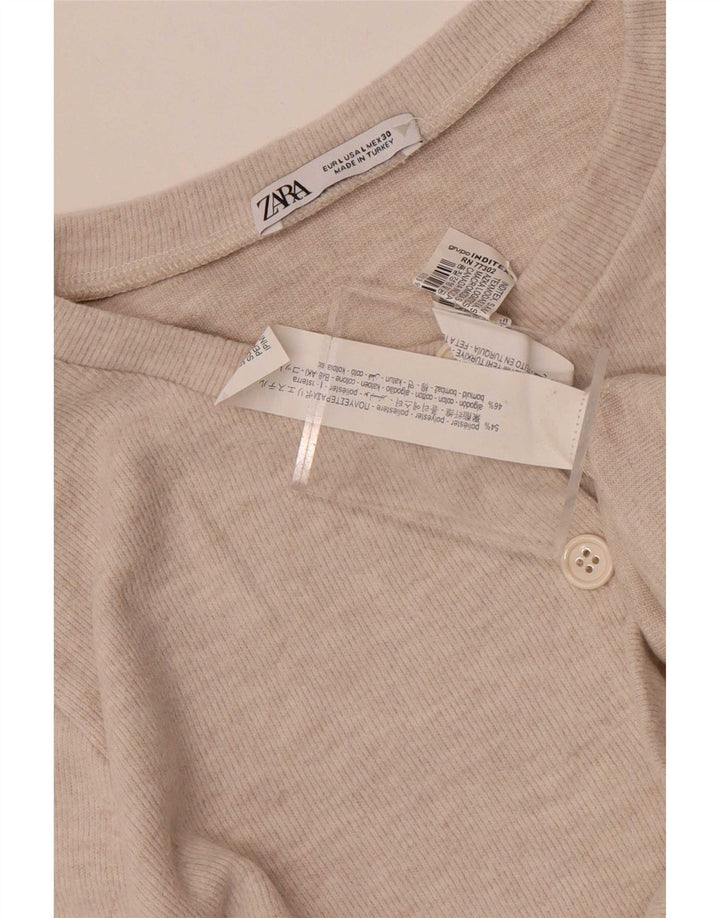 Zara Womens Crop Cardigan Top UK 14 Large Grå Polyester