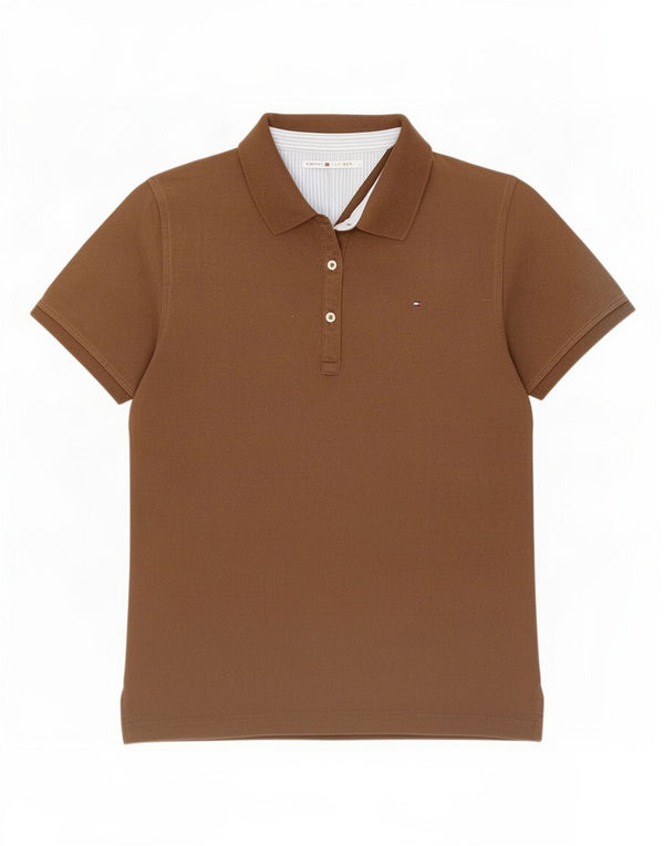 Tommy Hilfiger Dame Polo Shirt UK 14 Stor Brun Bomuld