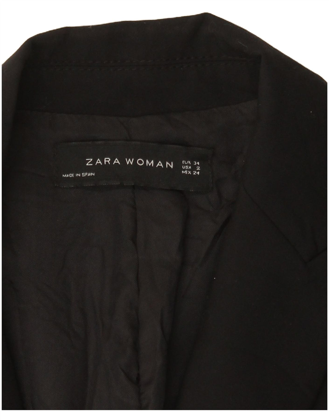 Zara Dame 1 Knap Blazer Jakke EU 34 2XS Sort