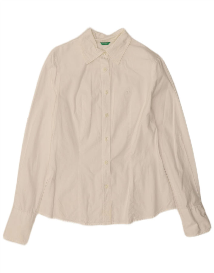 Benetton Dameskjorte UK 10 Lille Hvid Bomuld