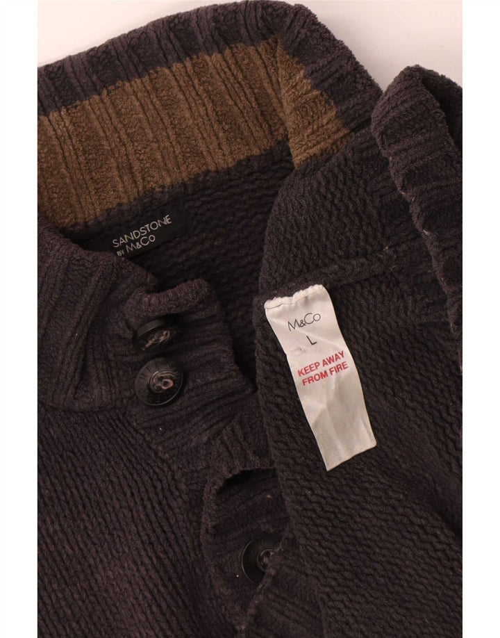 M&Co Herre Button Neck Jumper Sweater Stor Grå Polyester