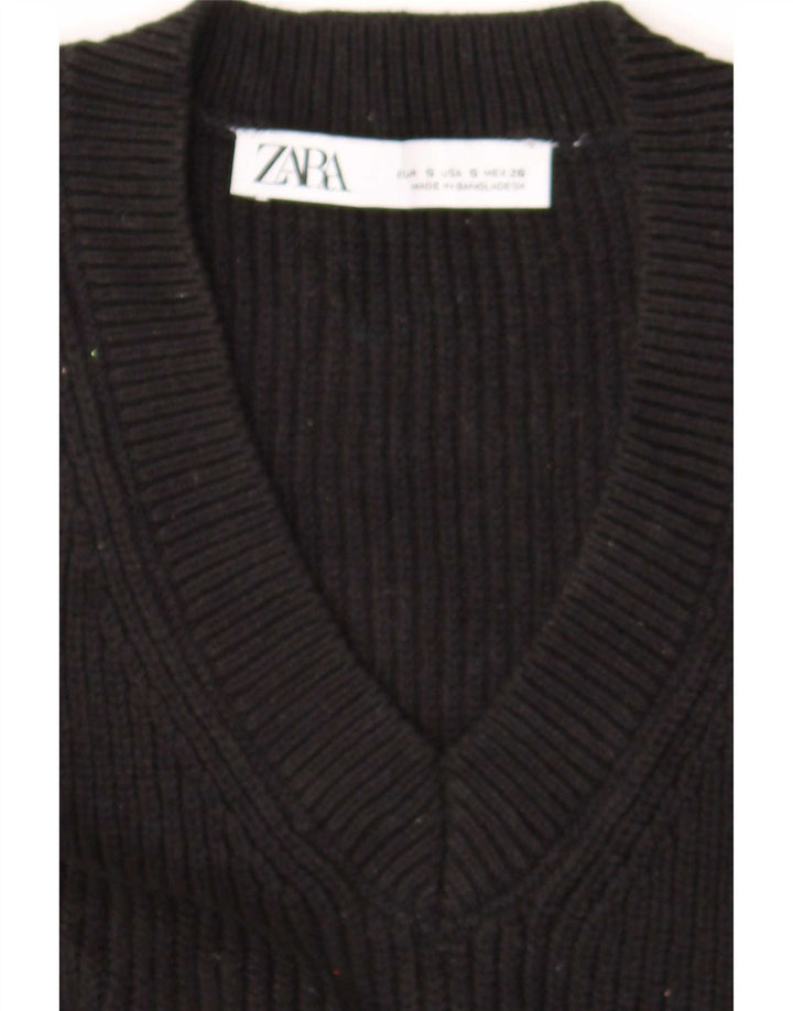 Zara Dame Crop Vest Tank Top UK 10 Small Black