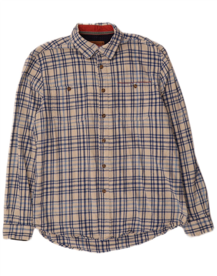 Boston herre flannel skjorte stor off white ternet bomuld