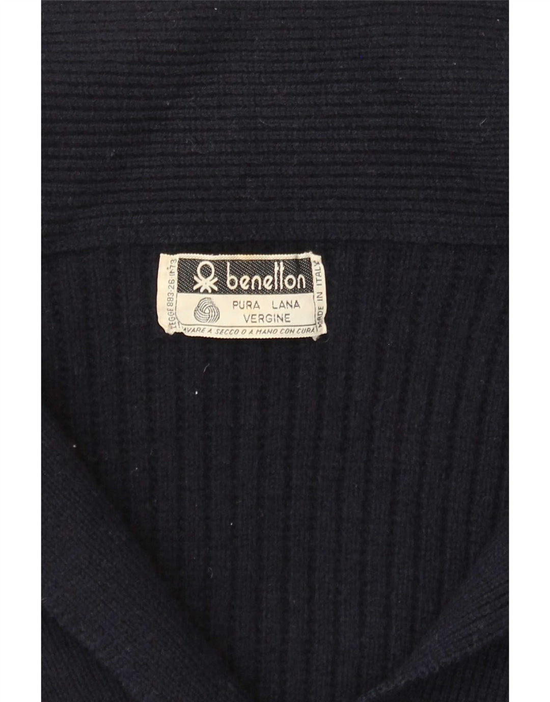Benetton Herre Polo Neck Jumper Sweater XL Navy Blue Uld