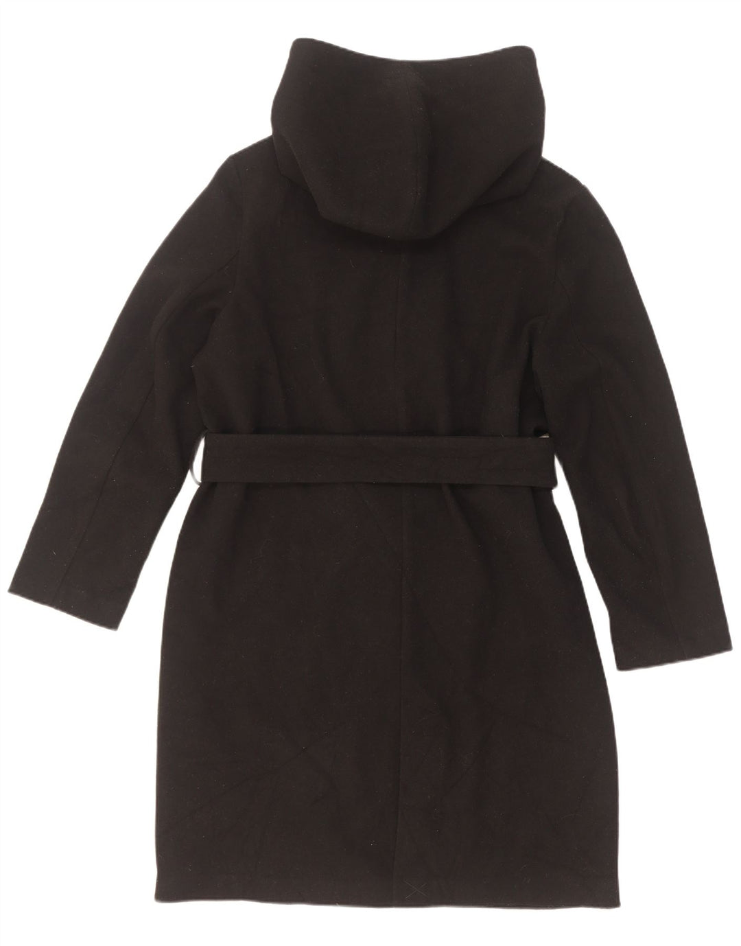 Zara Dame Hætte Dobbeltradet Frakke UK 14 Medium Sort Polyester