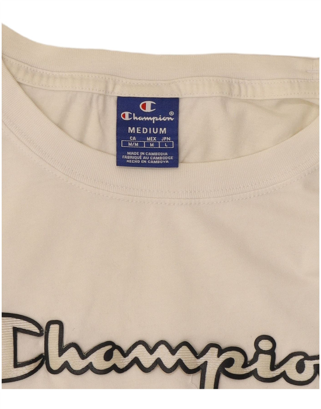 Champion Womens Crop Grafisk T-Shirt Top UK 14 Medium White