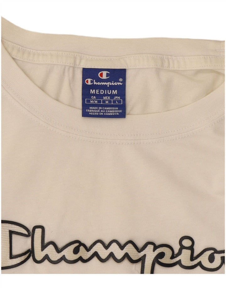 Champion Womens Crop Grafisk T-Shirt Top UK 14 Medium White