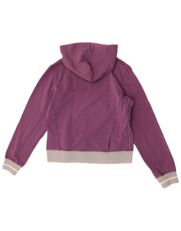 Champion Dame Crop Hoodie Jumper UK 16 Large Purple Colourblock Bomuld