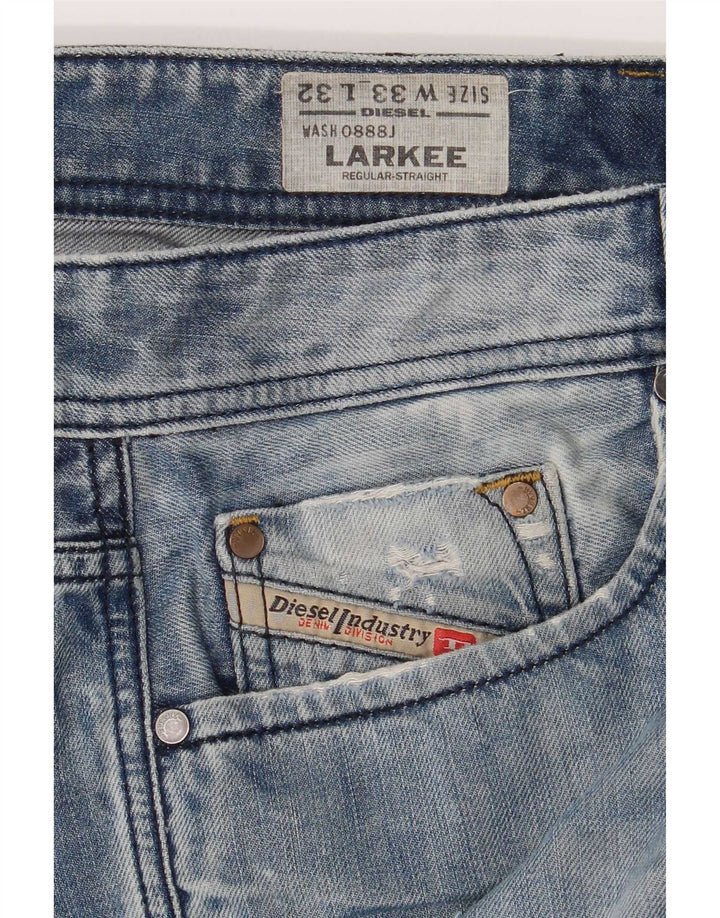 Diesel Herre Larkee Distressed Regular Straight Jeans W33 L32 Blå Bomuld