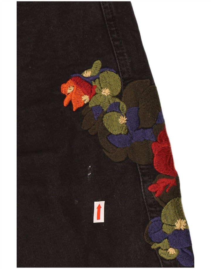 Zara Womens grafiske denimshorts EU 38 Small W28 Black Floral Bohemian