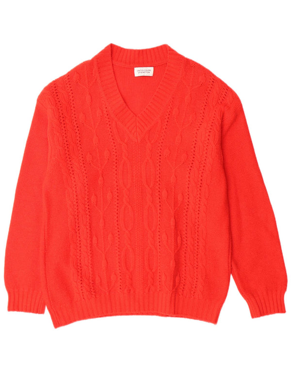 BENETTON Herre V-hals sweater Large Red Virgin Wool