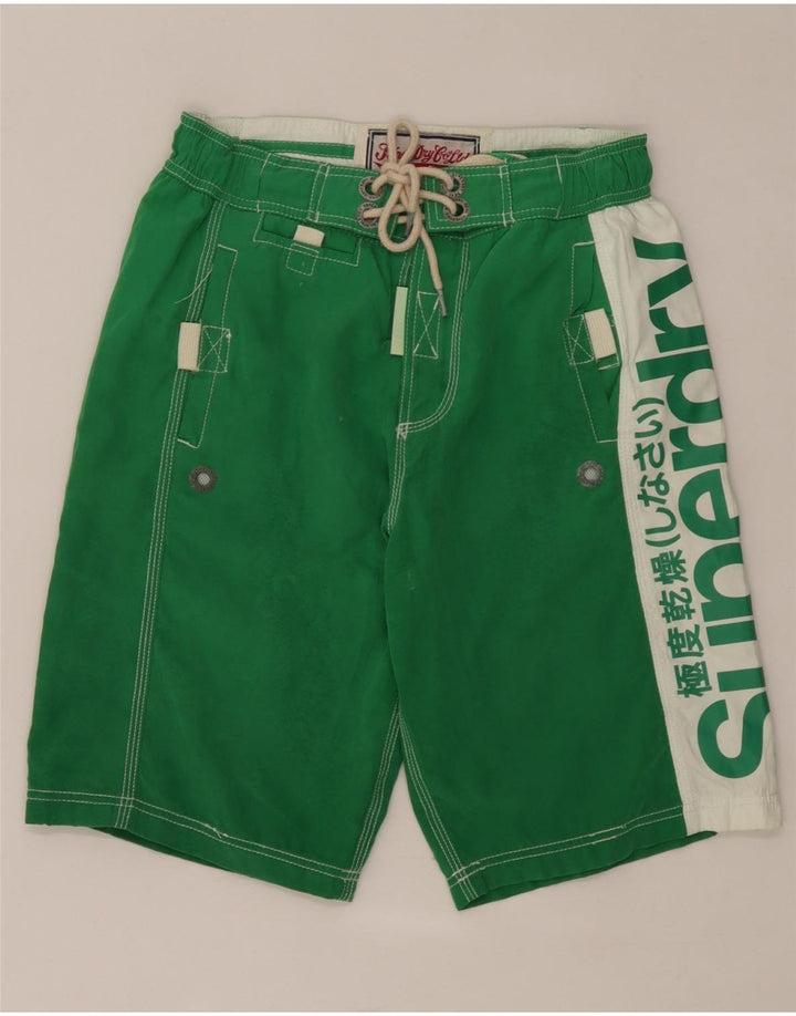 Superdry grafiske badeshorts til mænd Small Green Colourblock Polyester