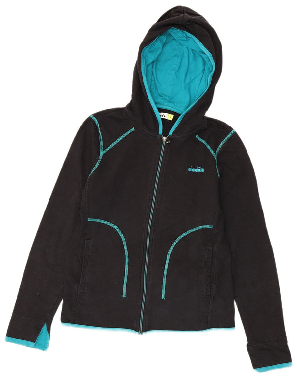 Diadora Dame Hættetrøje Sweater UK 12 Medium Sort Colourblock Bomuld