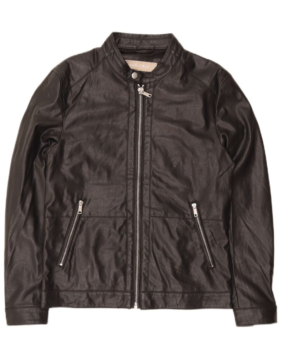 Zara Herre Læderjakke UK 38 Medium Sort
