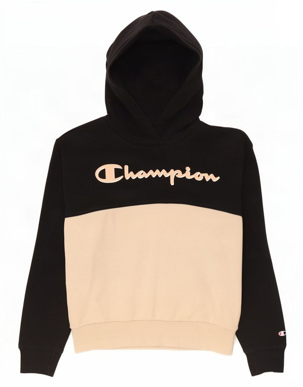 Champion Graphic Hoodie Jumper UK 10 Small Black Colourblock