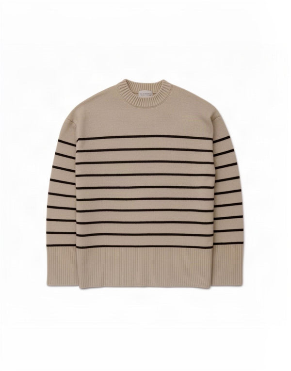 Zara Womens Oversized Crew Neck Jumper Sweater UK 10 Small Beige Striped