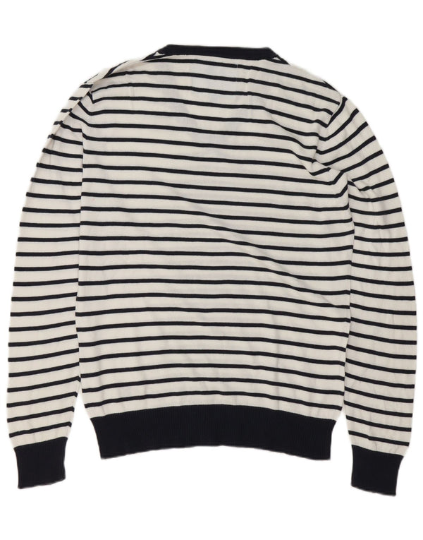 Americanino Herre V-hals sweater Medium hvid stribet bomuld