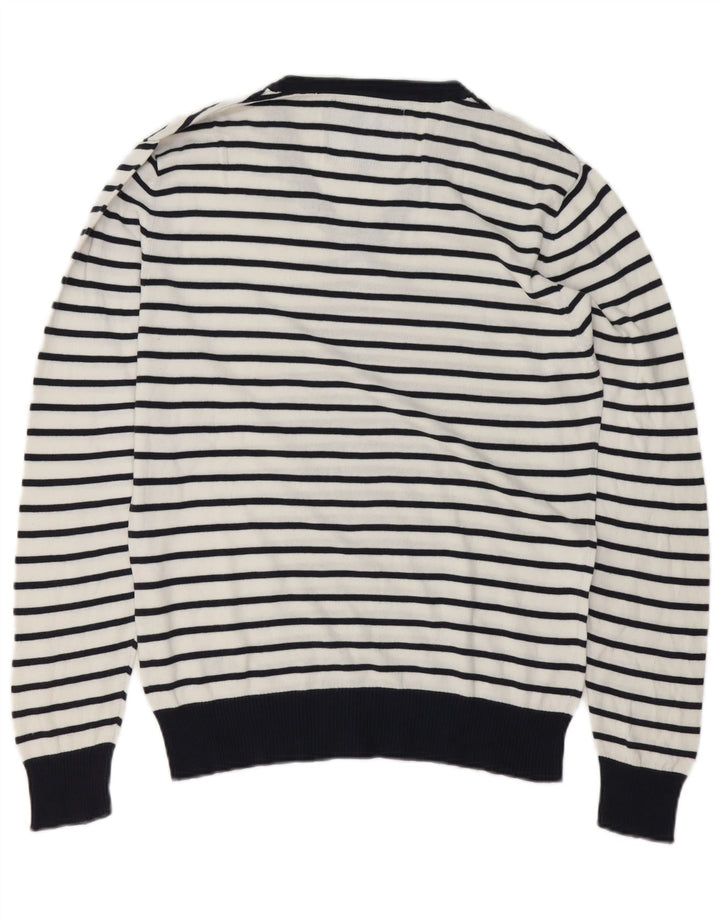 Americanino Herre V-hals sweater Medium hvid stribet bomuld