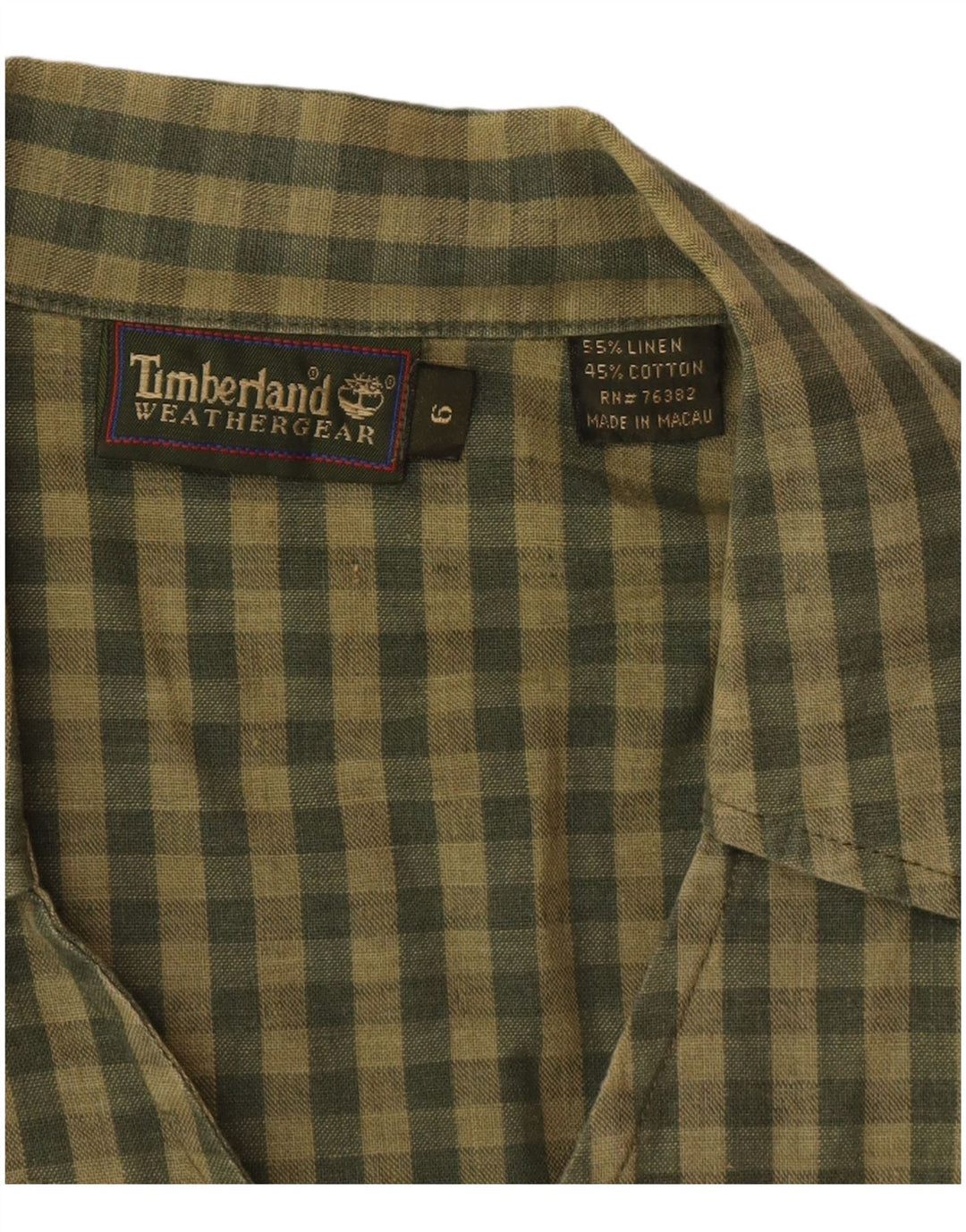 Timberland Dame ærmeløs skjortebluse US 6 Medium Khaki Gingham Linen