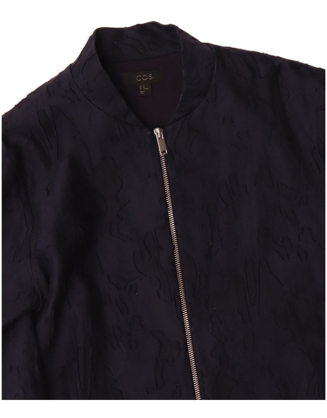 COS Dame Overfrakke EU 40 Medium Navy Blue Camouflage Bomuld